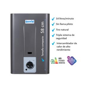 Calefon Escorial 14 Litros Gas Envasado Gris Grafito