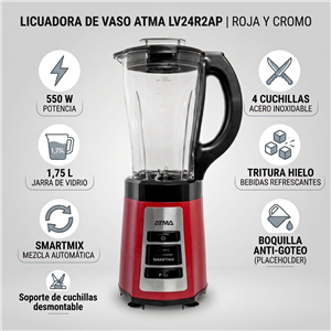 Licuadora de Vaso Atma LV24R2AP de Vidrio Smartmix 1.75 Litros Roja